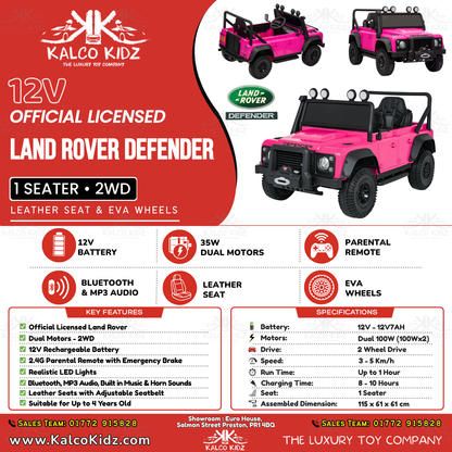LAND ROVER DEFENDER - Pink | 12V | Leather Seat | EVA Wheels | RC
