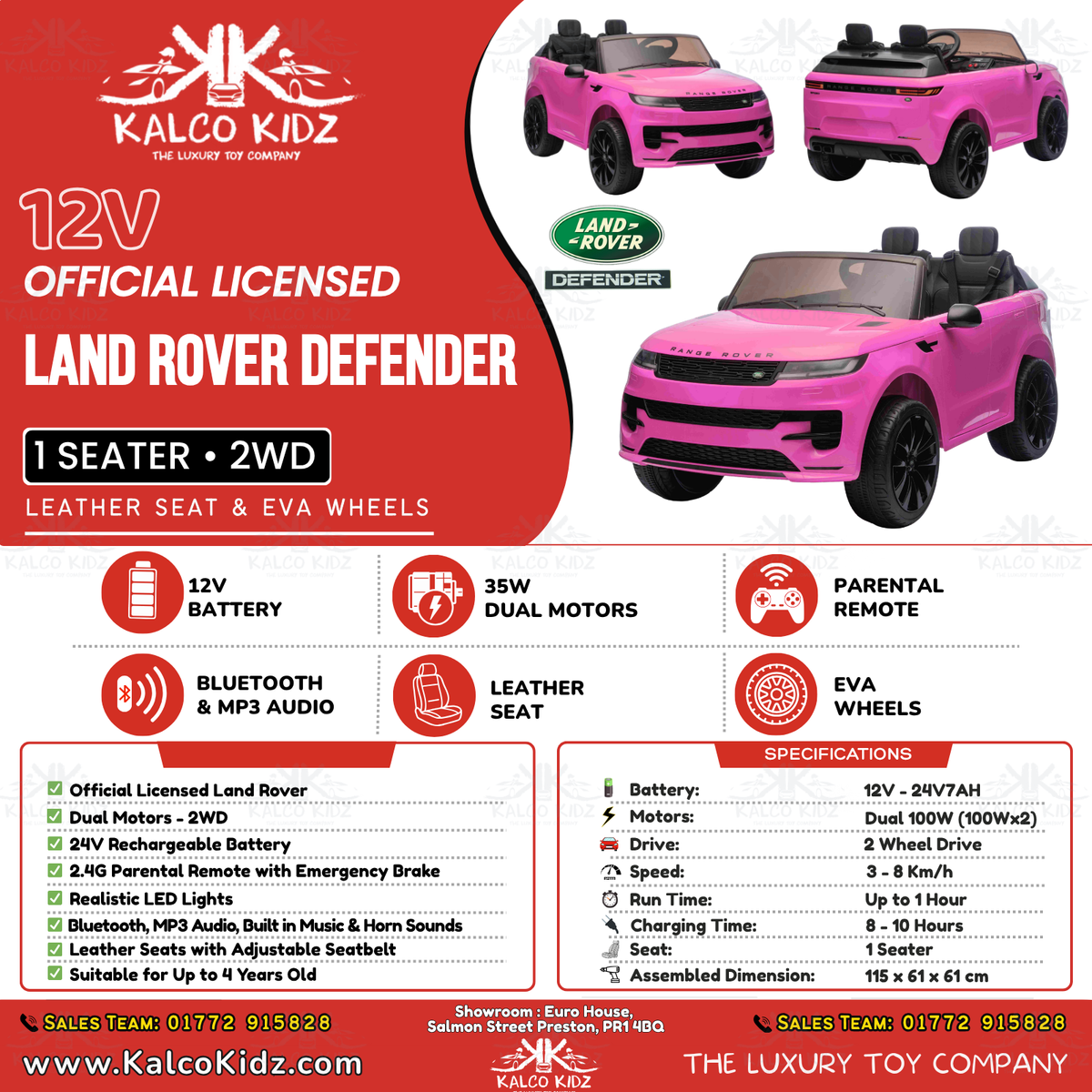 RANGE ROVER SPORT - Pink | 24V | 2 Seater | Leather Seat | EVA Wheels | RC