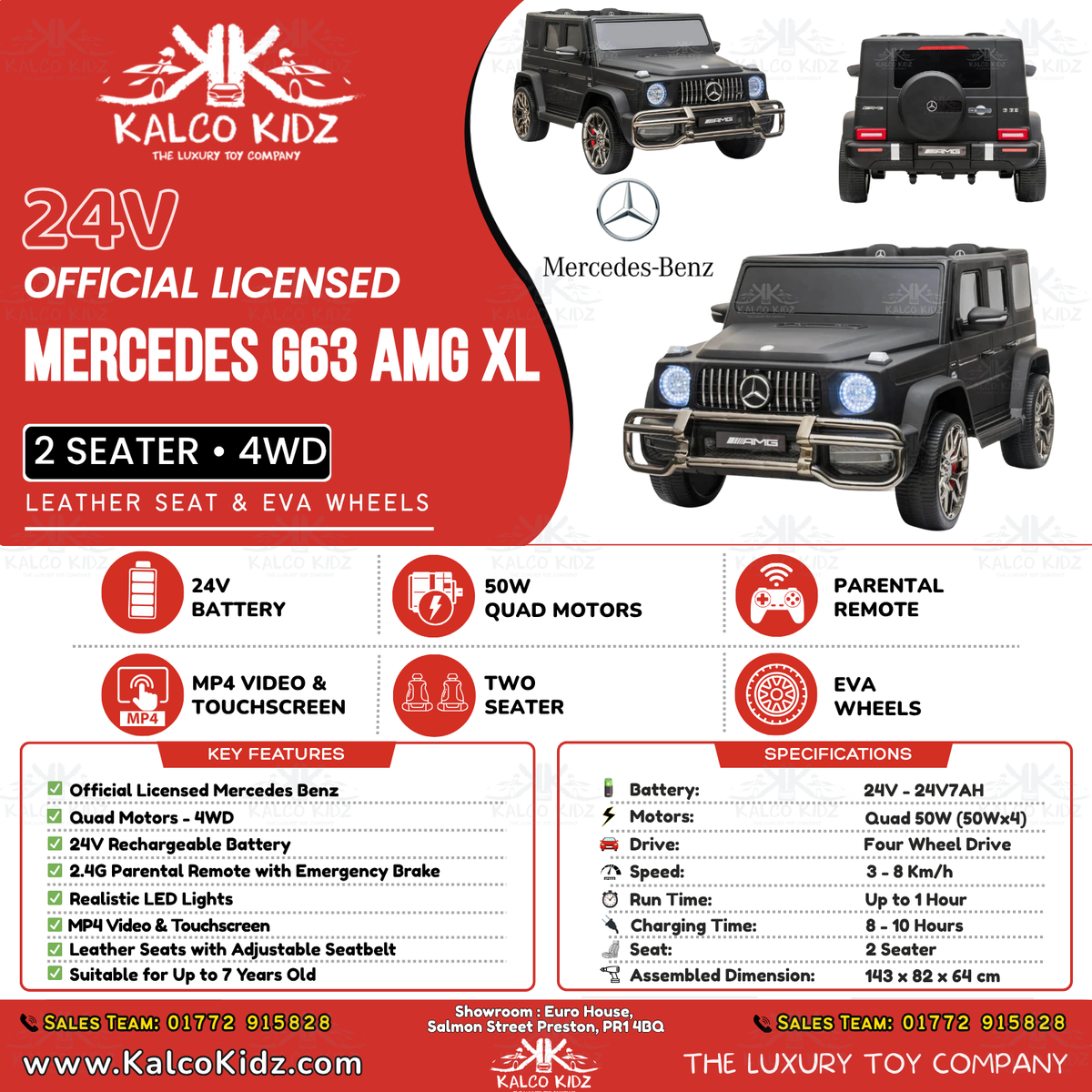 MERCEDES G63 AMG - Matte Black | 24V | 2 Seater | MP4 | Leather Seat | EVA Wheels | RC