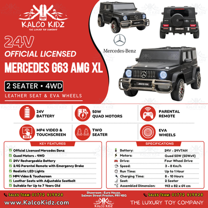 MERCEDES G63 AMG - Matte Black | 24V | 2 Seater | MP4 | Leather Seat | EVA Wheels | RC