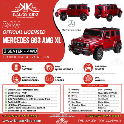 MERCEDES G63 AMG - Metallic Red | 24V | 2 Seater | MP4 | Leather Seat | EVA Wheels | RC