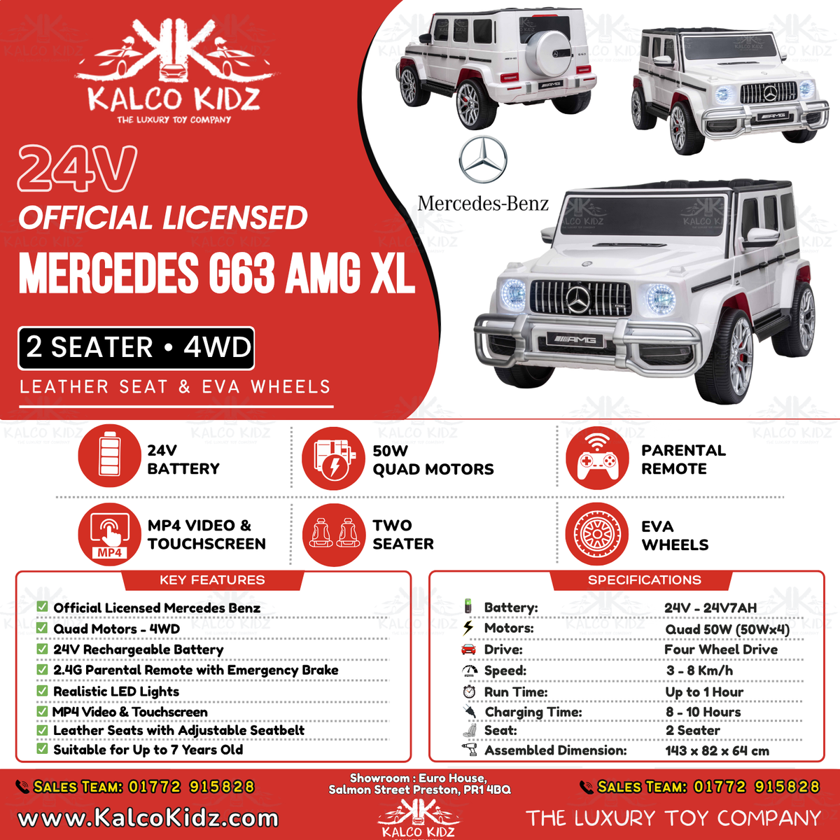 MERCEDES G63 AMG - White | 24V | 2 Seater | MP4 | Leather Seat | EVA Wheels | RC