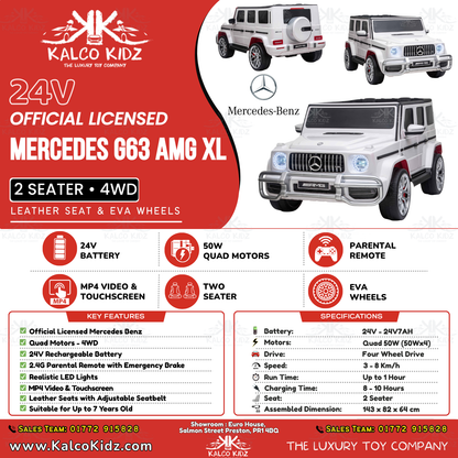 MERCEDES G63 AMG - White | 24V | 2 Seater | MP4 | Leather Seat | EVA Wheels | RC