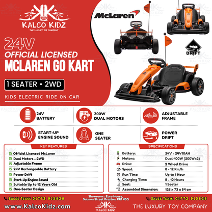 Mclaren Drift GO Kart - Orange | 24V | Adjustable Seat
