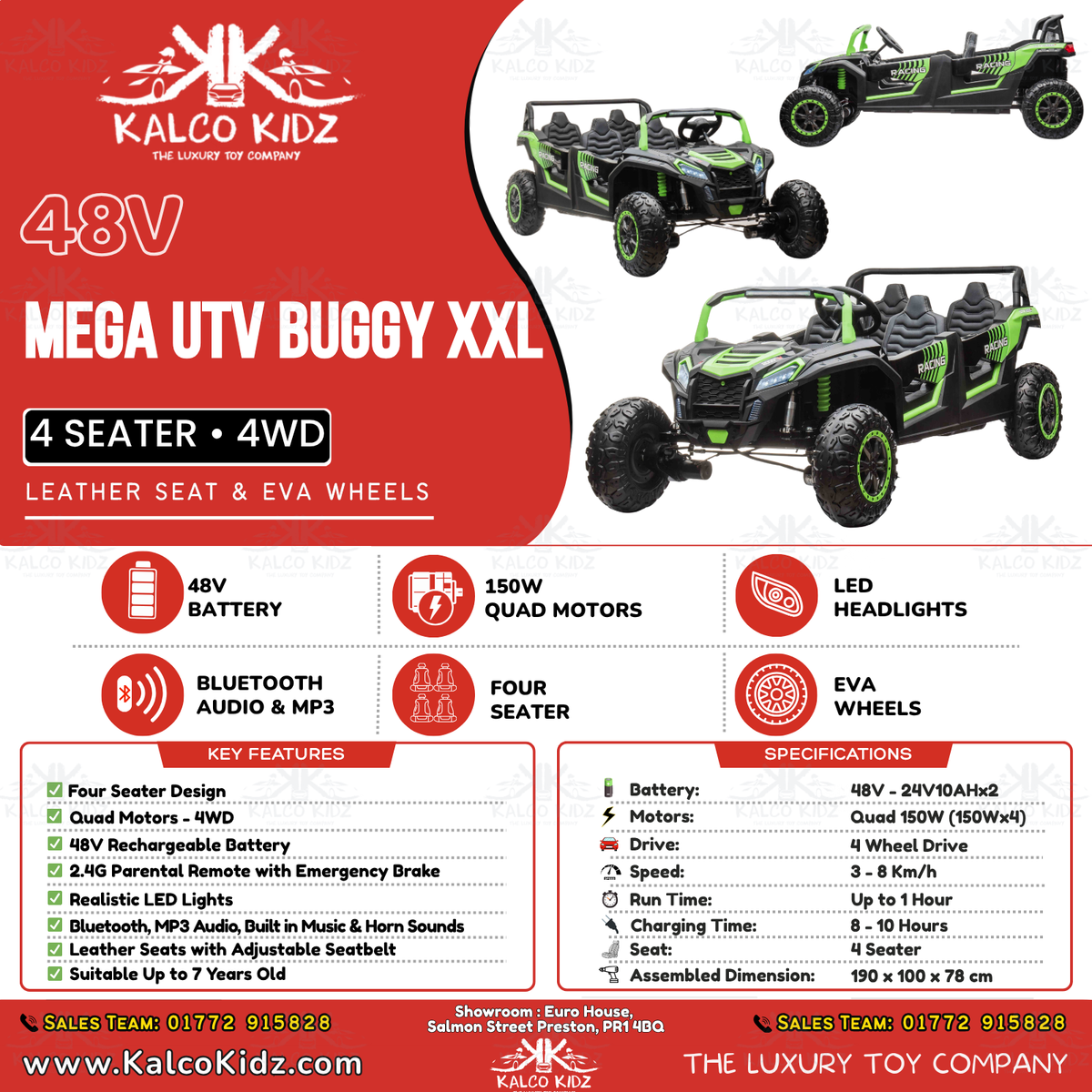 MEGA UTV BUGGY XXXL | 48V | 4 Seater | Leather Seat | EVA Wheels