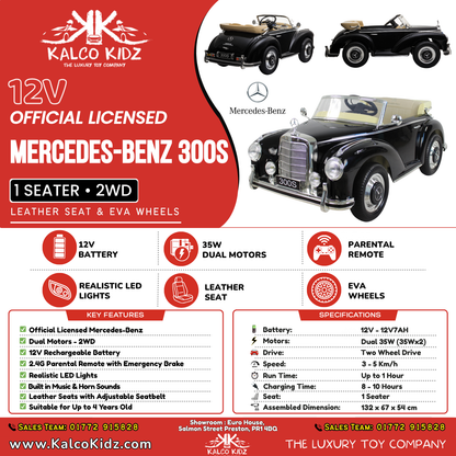 MERCED-BENZ 300S - Black | 12V | Leather Seat | EVA Wheels | RC