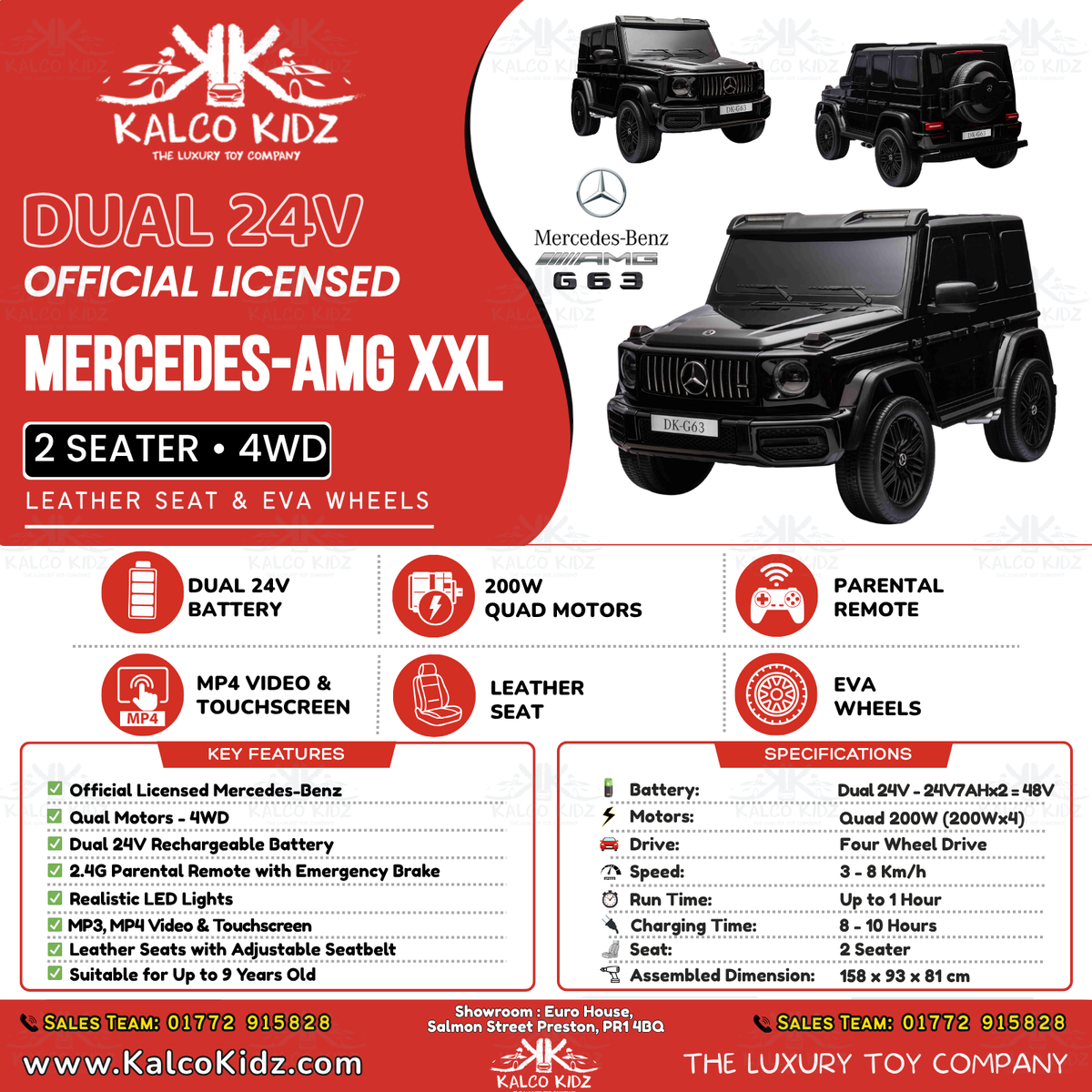 MERCEDES G63 AMG XXL - Black | 48V | 2 Seater | Removable Tablet | Leather Seat | RC
