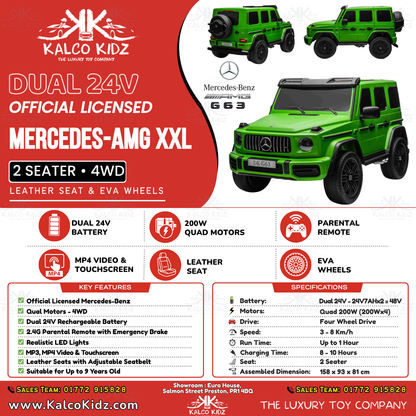 MERCEDES G63 AMG XXL - Matte Green | Dual 24V | 2 Seat | Removable Tablet | Leather Seat | RC