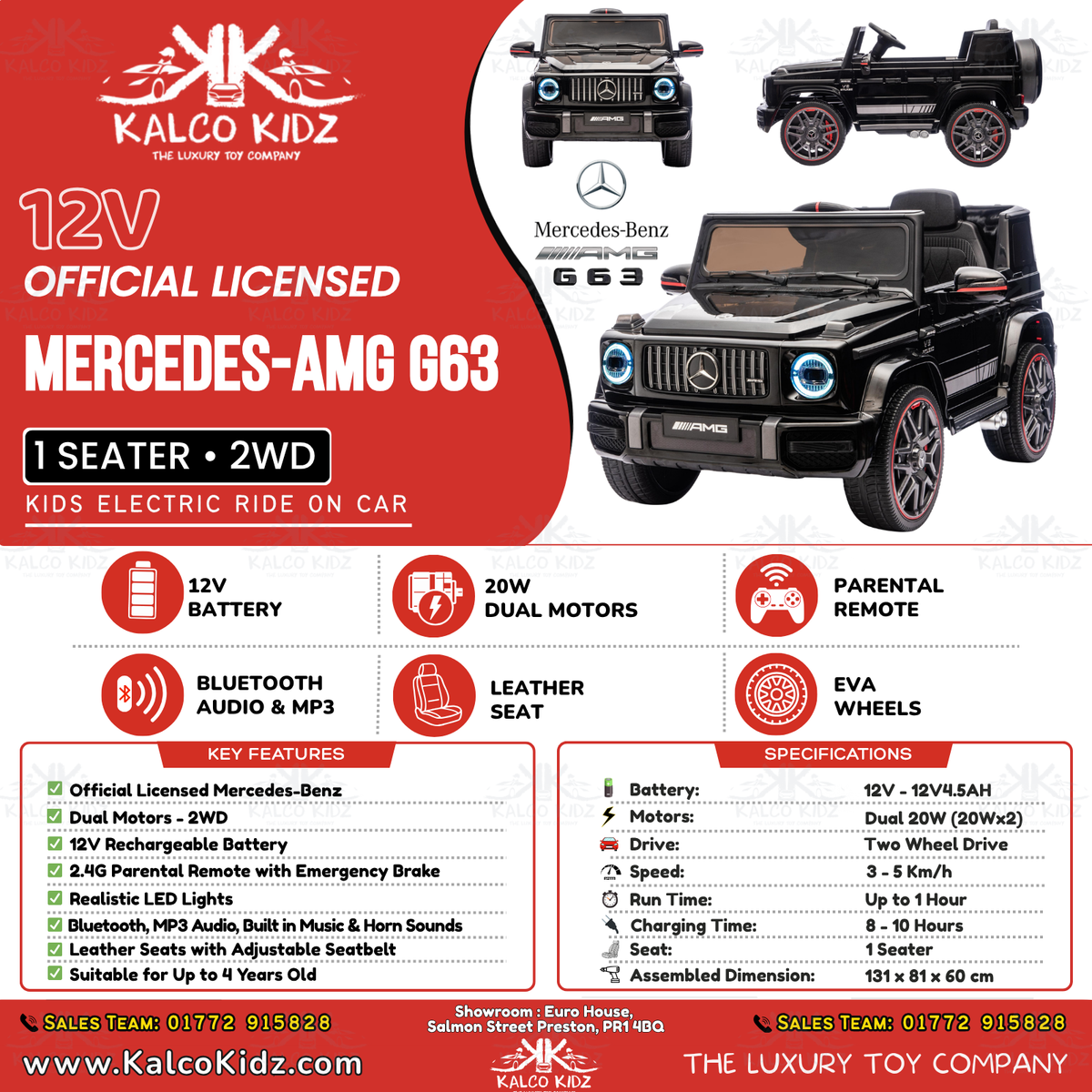 Mercedes-Benz AMG G63 - Black | 12V | Leather Seat | EVA Wheels | Parental RC
