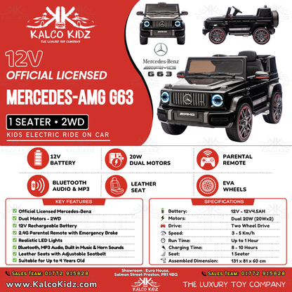 Mercedes-Benz AMG G63 - Black | 12V | Leather Seat | EVA Wheels | Parental RC