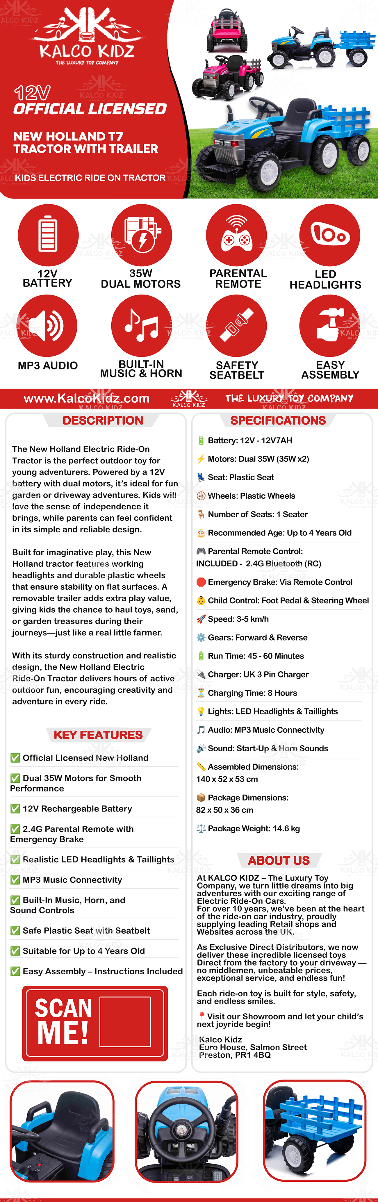 MX T7 Tractor with Trailer - Pink | 12V | Parental RC