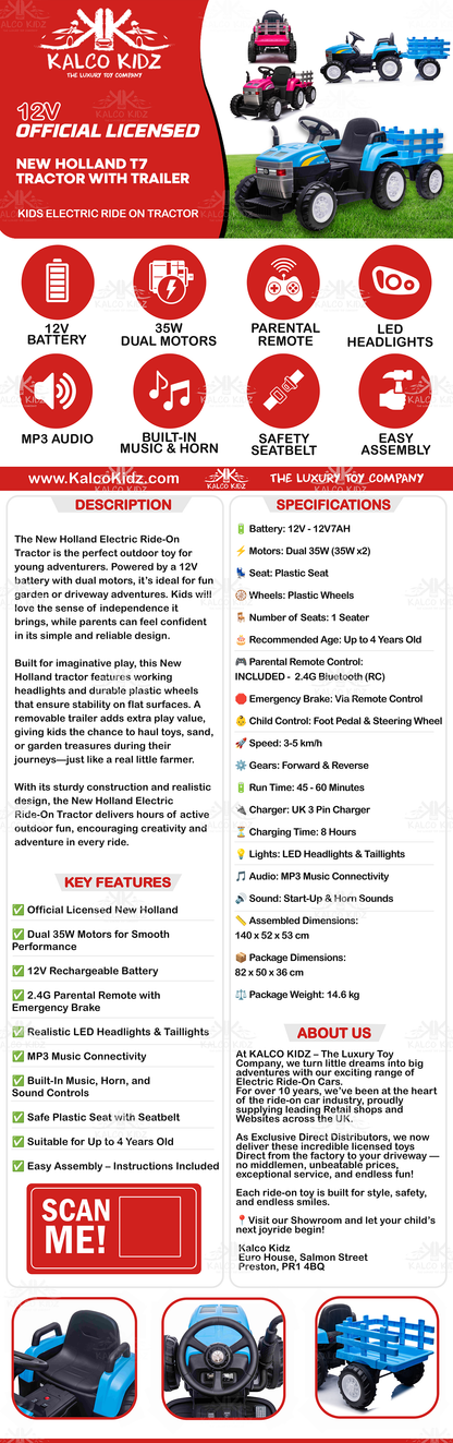 MX T7 Tractor with Trailer - Pink | 12V | Parental RC