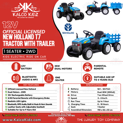 MX T7 Tractor with Trailer - Blue | 12V Bluetooth Audio