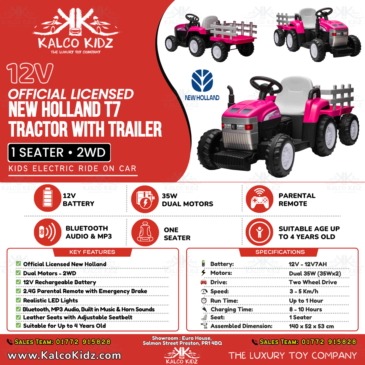 MX T7 Tractor with Trailer - Pink | 12V | Parental RC