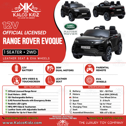 RANGE ROVER EVOQUE - Black | 12V | MP4 | Leather Seat | EVA Wheels | RC