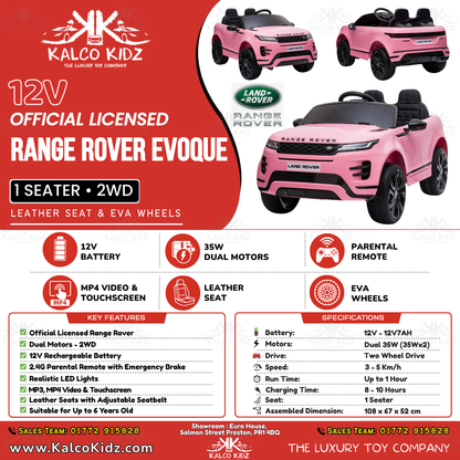 RANGE ROVER EVOQUE - Pink | 12V | MP4 | Leather Seat | EVA Wheels | RC