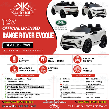 RANGE ROVER EVOQUE - White | 12V | MP4 | Leather Seat | EVA Wheels | RC