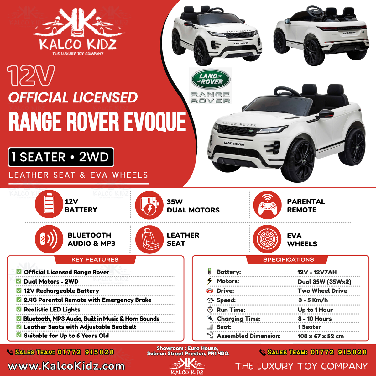 RANGE ROVER EVOQUE - White | 12V | Leather Seat | EVA Wheels | RC