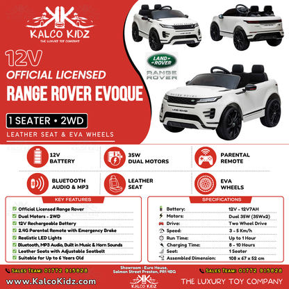 RANGE ROVER EVOQUE - White | 12V | Leather Seat | EVA Wheels | RC