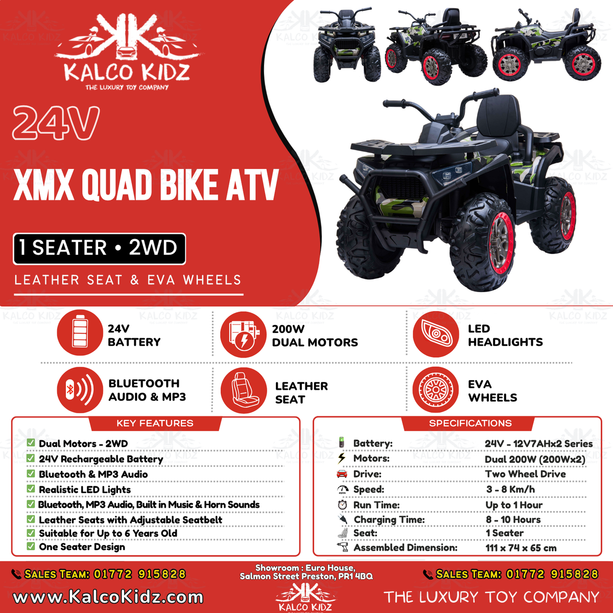 XMX QUAD BIKE ATV - Camo Green | 24V | Leather Seat | EVA Wheels