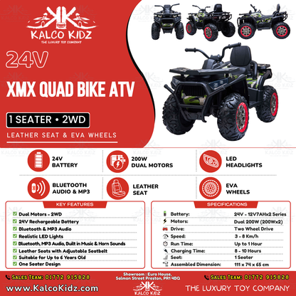 XMX QUAD BIKE ATV - Camo Green | 24V | Leather Seat | EVA Wheels