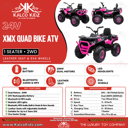 XMX QUAD BIKE ATV - Pink | 24V | Leather Seat | EVA Wheels