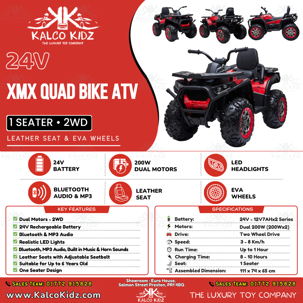 XMX QUAD BIKE ATV - Spider Red | 24V | Leather Seat | EVA Wheels